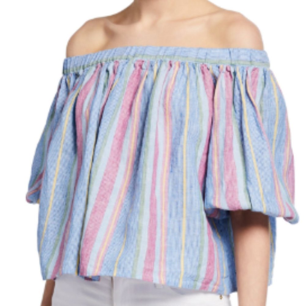 Frame denim off the shoulder stripe top
